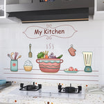 sticker mural cuisine multicolore dessin animé fruits ustensiles adhésif respectueux environnement