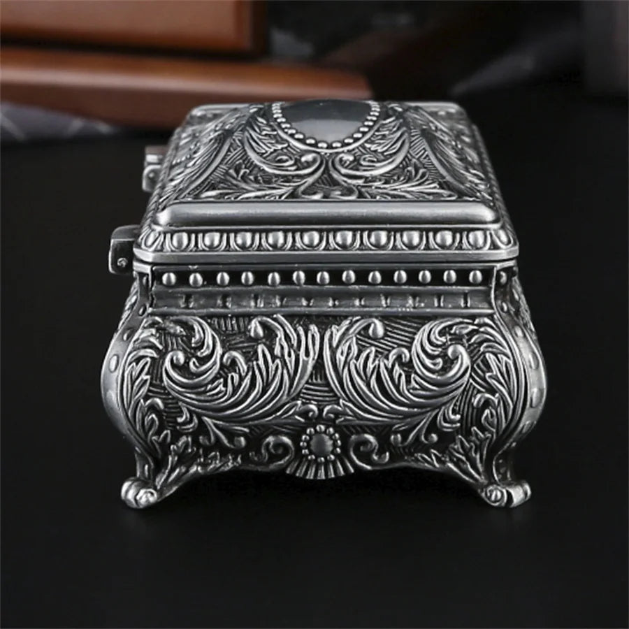 boîte bijoux argentée ornements floraux classique réutilisable rangement bijoux baroque cadenas vintage