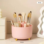 organisateur maquillage rotatif blanc rose rayures élégants étuis pinceaux crayons ombres lunettes clés