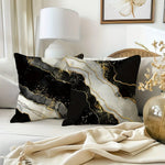 taies d'oreiller imprimées marbre veines dorées contemporain maison salon 45x45cm polyester peachskin