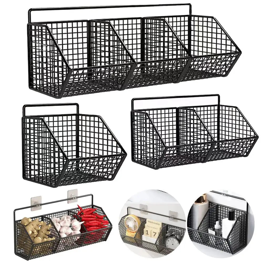 organisateur mural industriel compartiments métallique noir bleu grille minimaliste adhésif épices condiments cuisine