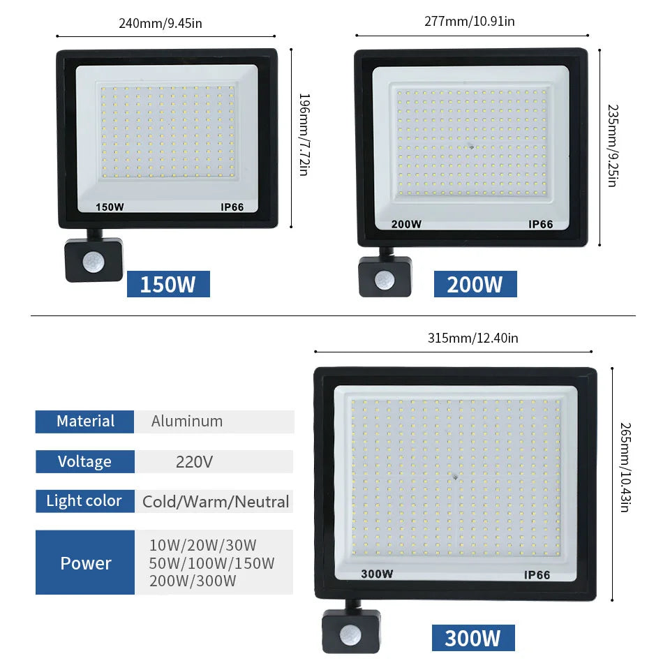projecteur led capteur mouvement 10w 100w ip66 moderne noir aluminiumextérieur