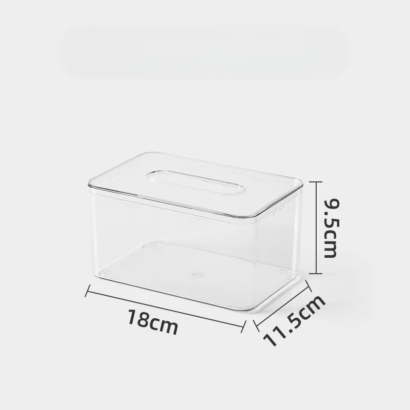 boîte mouchoirs transparente moderne poignée plastique papier mouchoir blanc dimension 18cm 11.5cm 9.5cm minimaliste
