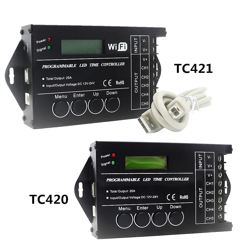 contrôleur led programmable wifi noir 12v 24v 5canaux 20a rgbw cct dim clips lcd