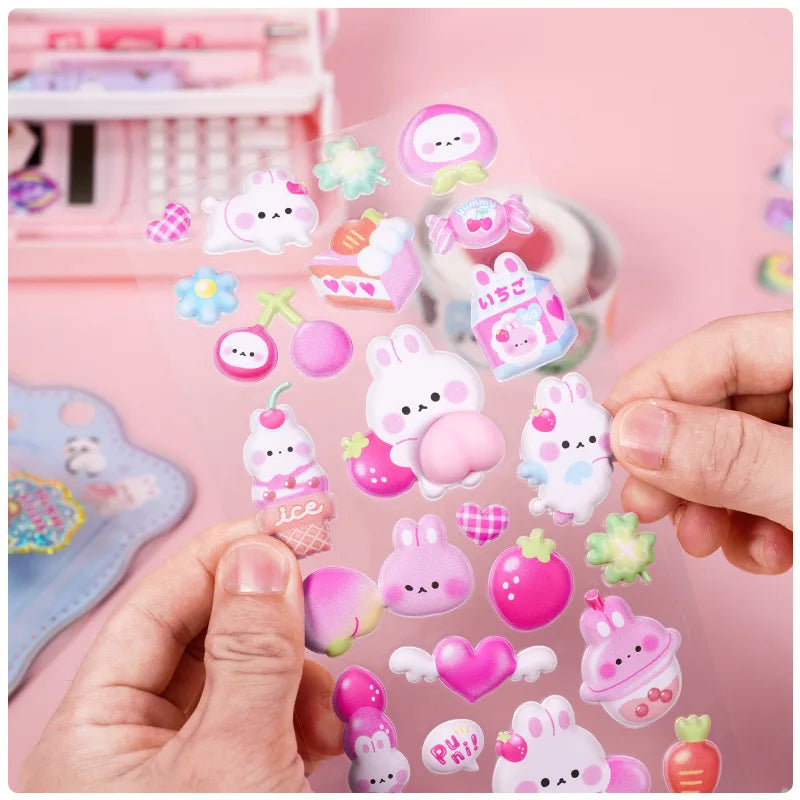 stickers mignons kawaii ours lapins fruits coeurs gâteaux adhésifs boîte rangement porte clés étui