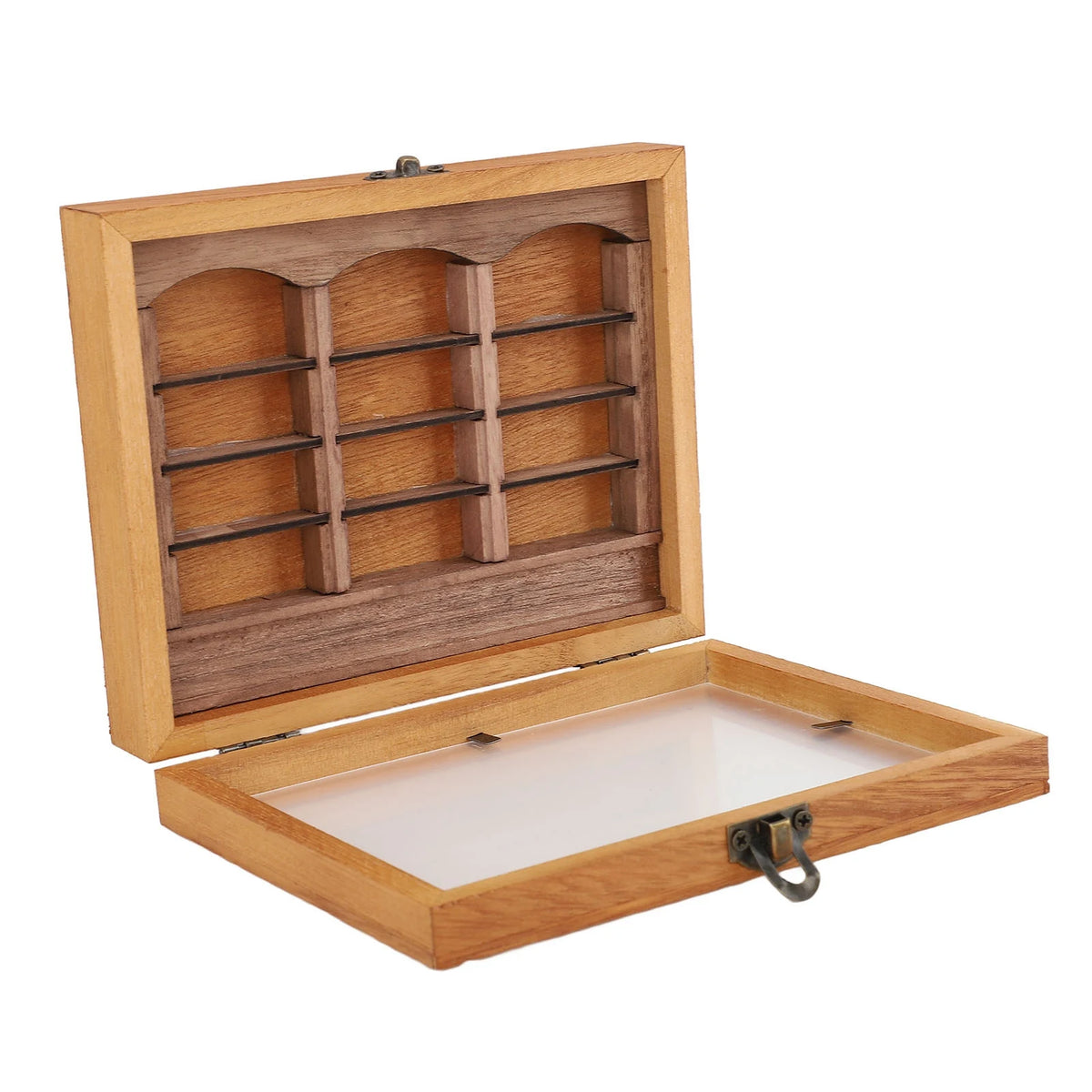 décoration étagère miniature livres pliés boîtes vitrine bois élégante rustique vintage compartments wooden grains