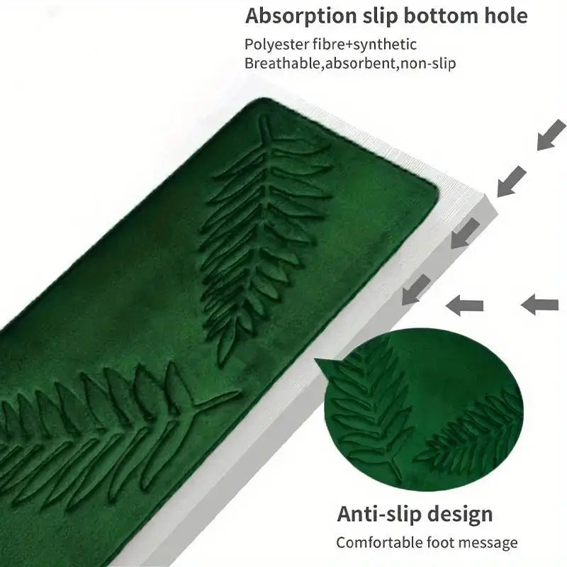 tapis bain mousse mémoire forme antidérapant machine lavable doux feuilles stylisées moderne vert foncé