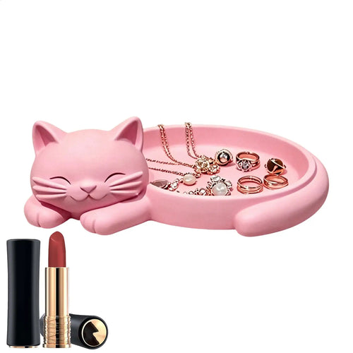 support bijoux forme chat rose mignon boucles oreilles bracelet collier étui crayon parfum moderne