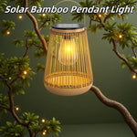 lampe suspendue solaire bambou tressé artisanale extérieure jardin impermeable antirouille anneaux métalliques