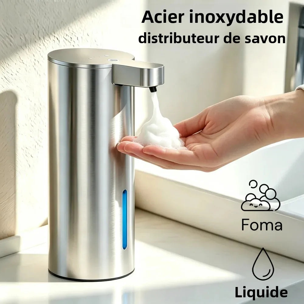 distributeur savon liquide mousse automatique infrarouge acier inoxydable moderne minimaliste rechargeable