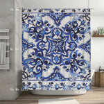 rideau douche polyester floral élégant blanc bleu métalliques classique large dimension