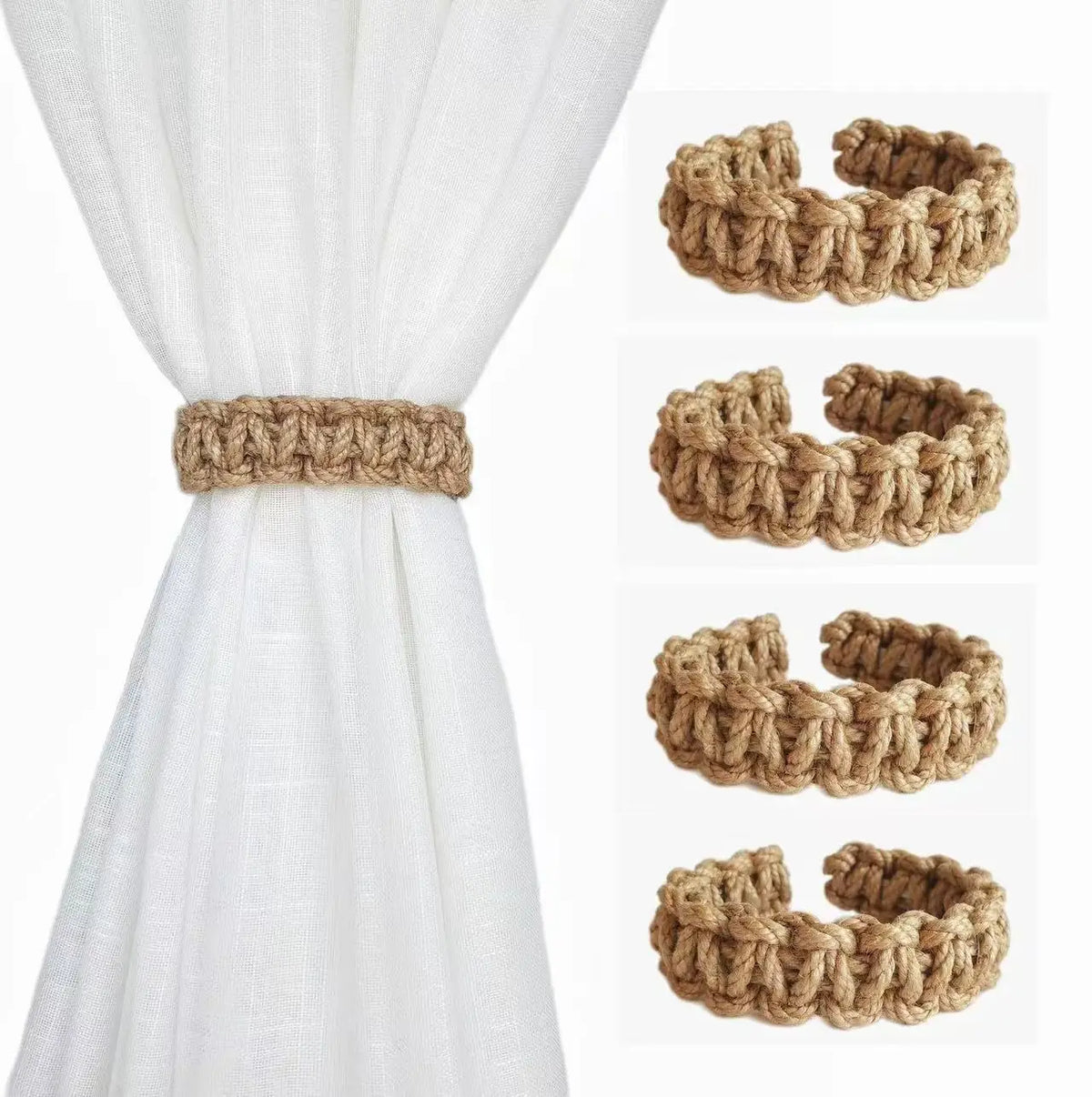 anneau rideau tissé main rustique beige blanc 2pc opaques artisanal fixe chambre maison
