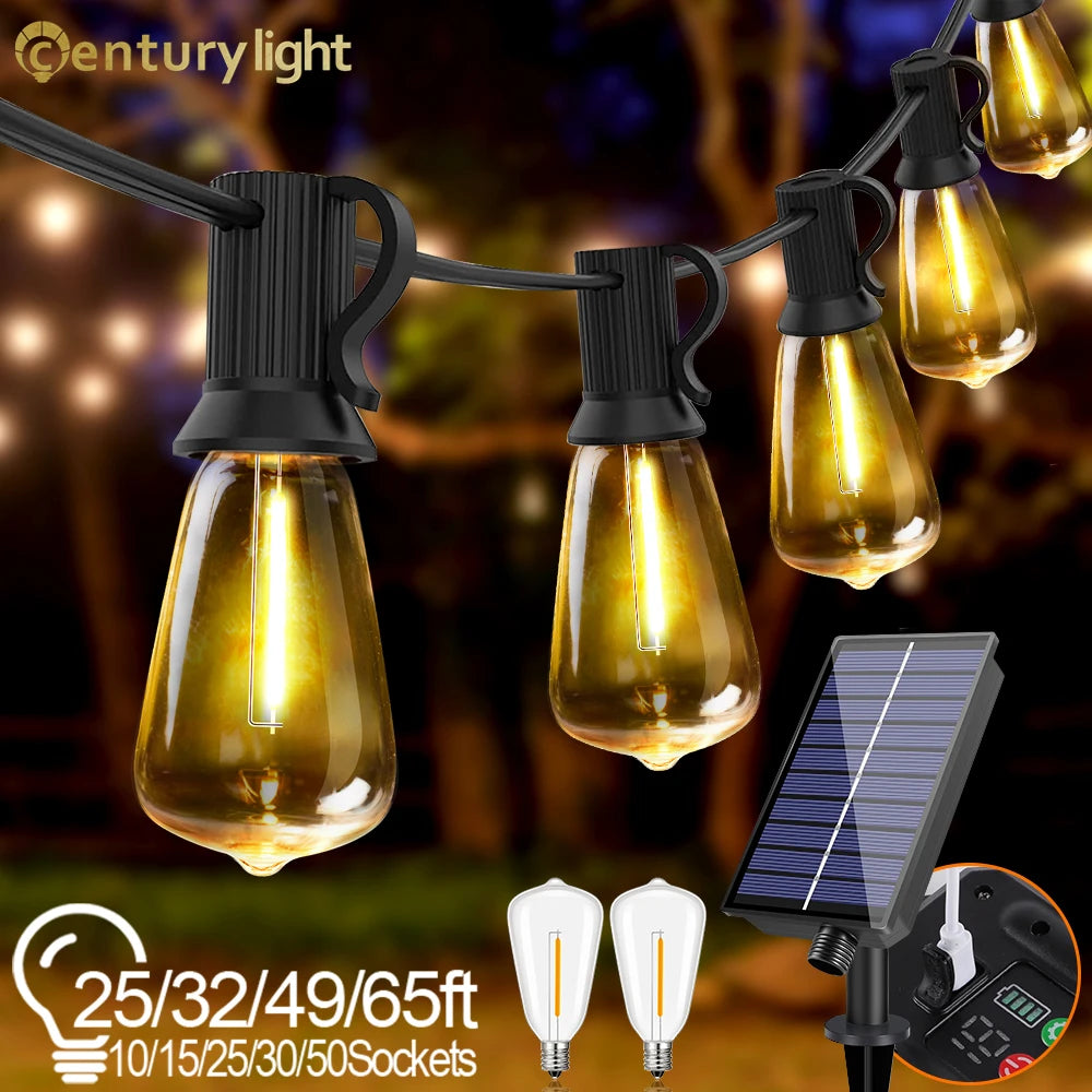 guirlande lumineuse solaire 25 ampoules blanc noir vintage moderne 15m ip66