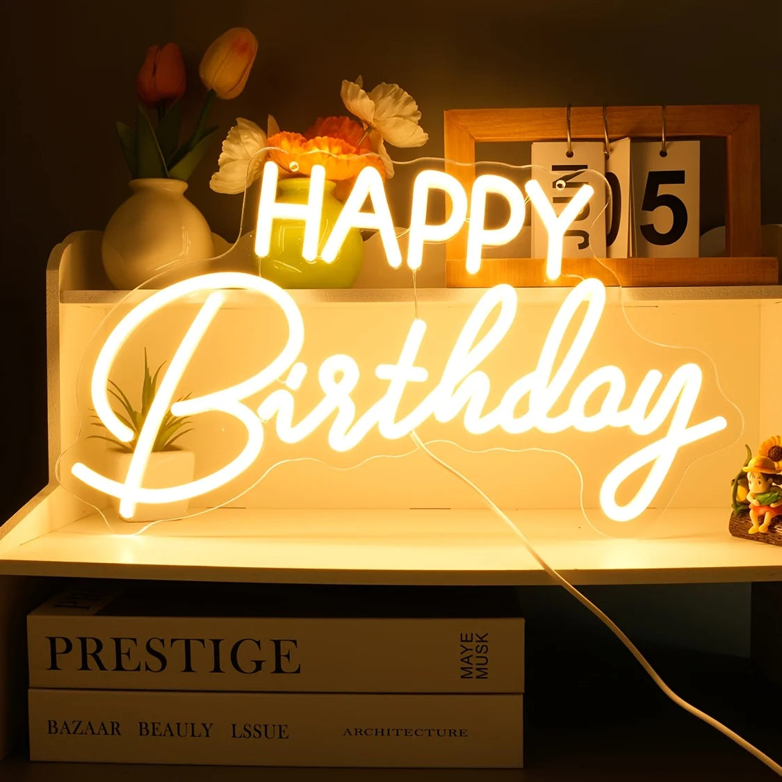 décoration murale néon lumineux HAPPY Birthday transparent moderne câble USB included adjustable switch