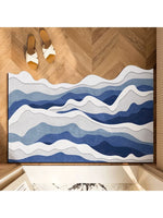 tapis moderne bleu blanc anti dérapant extérieur porche chambre ondulé polyester confortable
