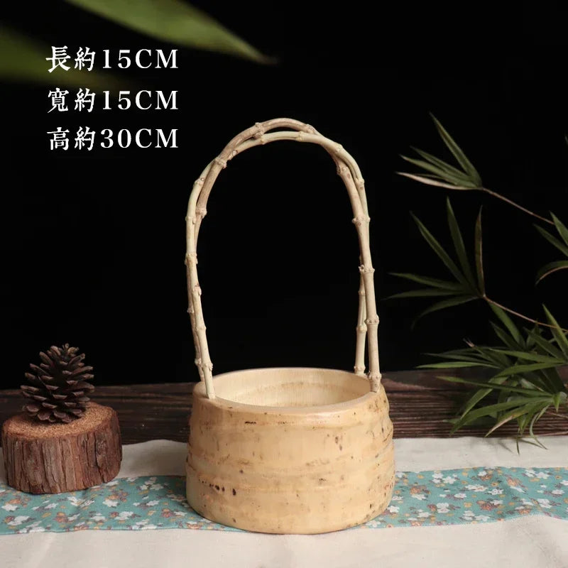 panier decoratif japonais bois texturé plateau rangement vert beige rustic champetre asiatique