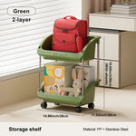 chariot rangement roulant stockage livres sacs dos organisation maison moderne vert rouge beige