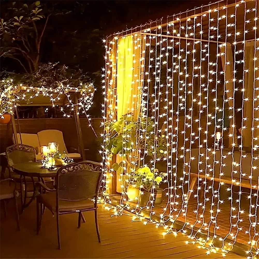 rideau lumineux led blanc étoiles décoration Noël mariage fête intérieur extérieur télécommande usb