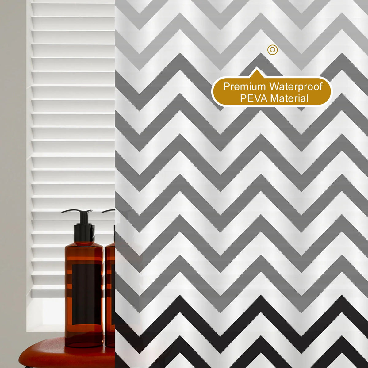 rideau douche moderne éva gris blanc noir motif zigzag opale respectueux l'environnement