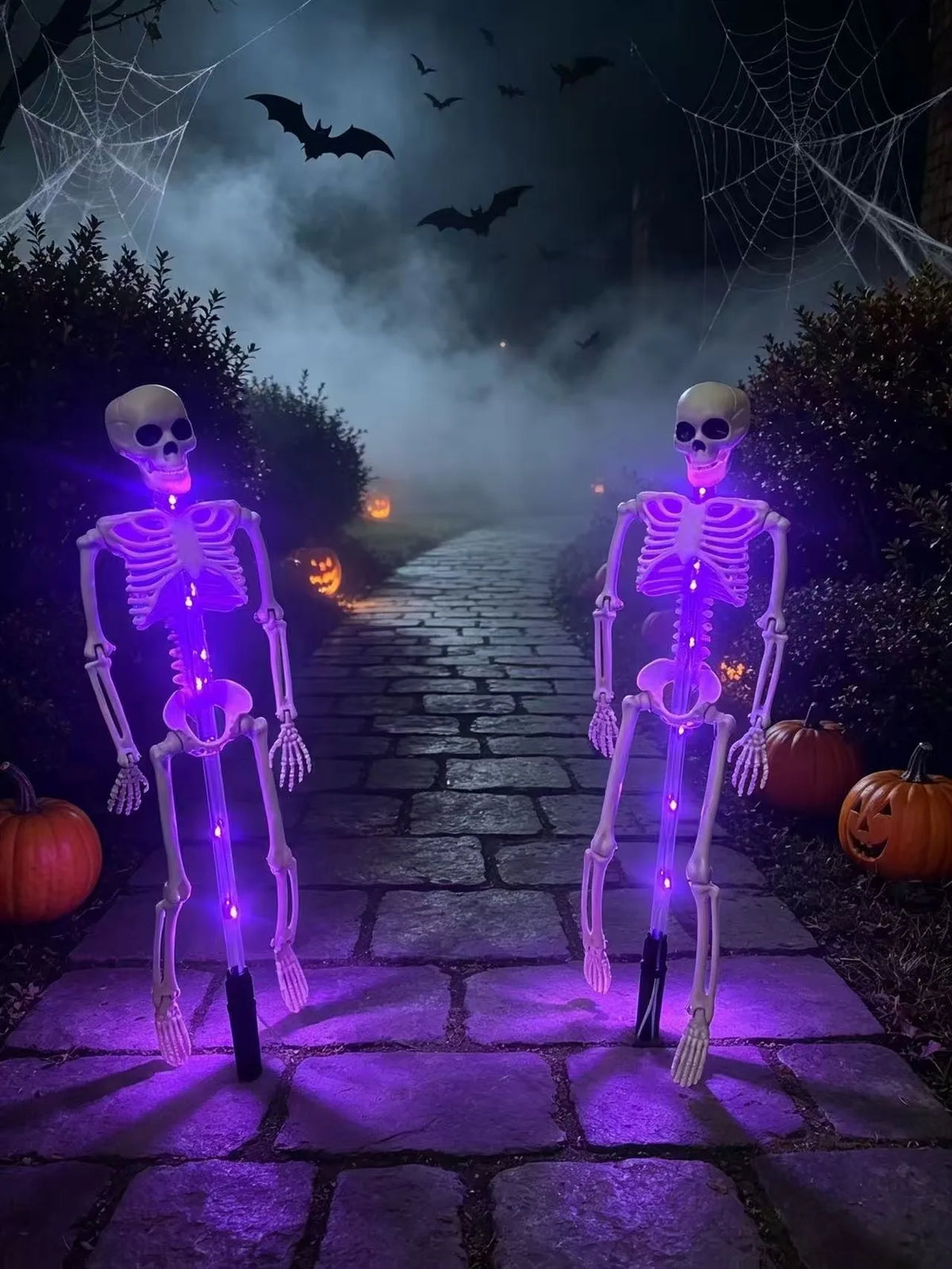 éclairage solaire squelette violet orange halloween jardin moderne translucide led allée festive