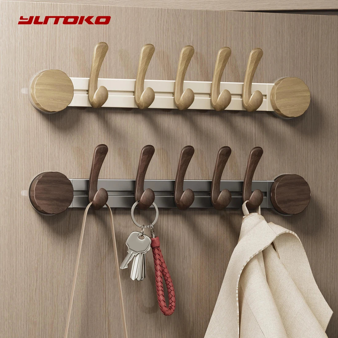 porte manteaux mural ventouse crochets amovibles résistance rouille moderne minimaliste métal brillant bois lisse