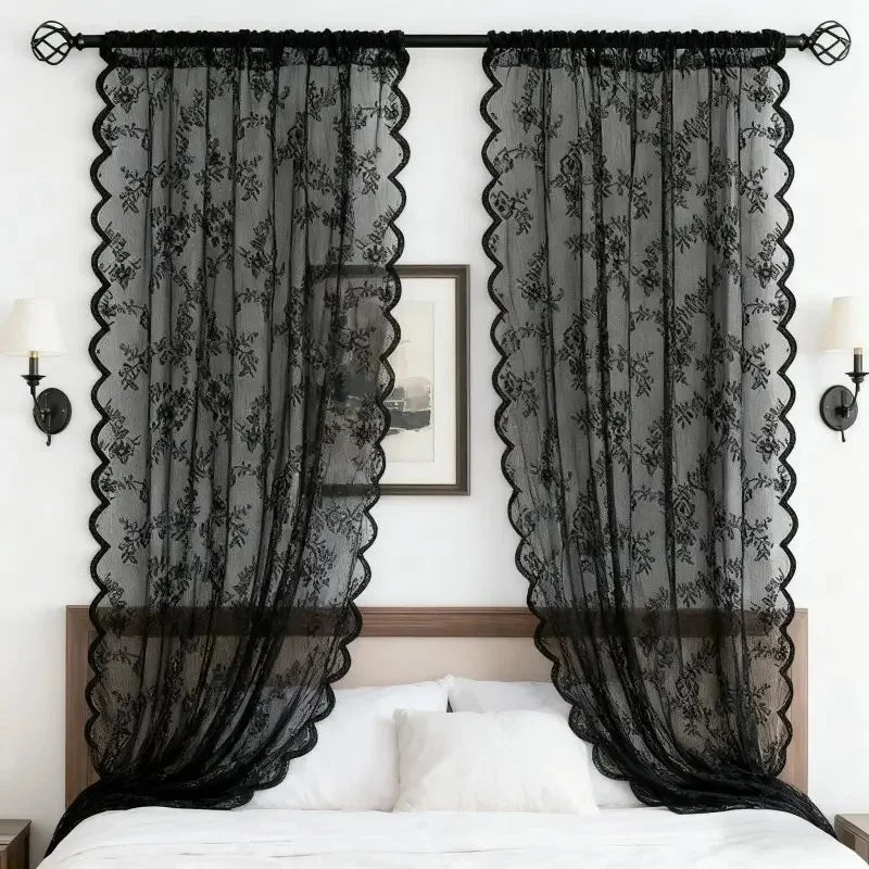 rideau dentelle florale romantique shabby chic polyester translucide fenêtre salon cuisine 75x114cm 75x183cm 75x244cm