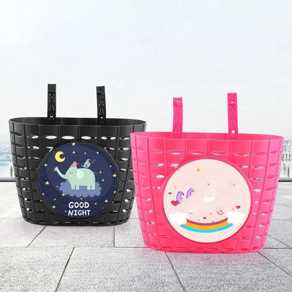 panier vélo enfant noir rose motifs cartoon clips moderne