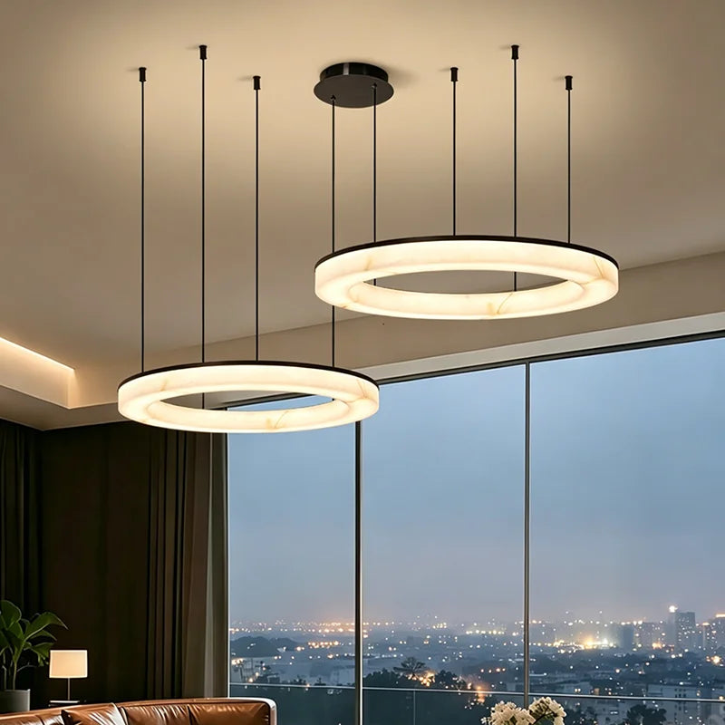 suspension luminaire moderne effet marbre noir blanc lustre salon salle manger intérieur
