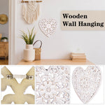 décoration murale bois sculptée motif floral ajouré bohème rustique cœur carré