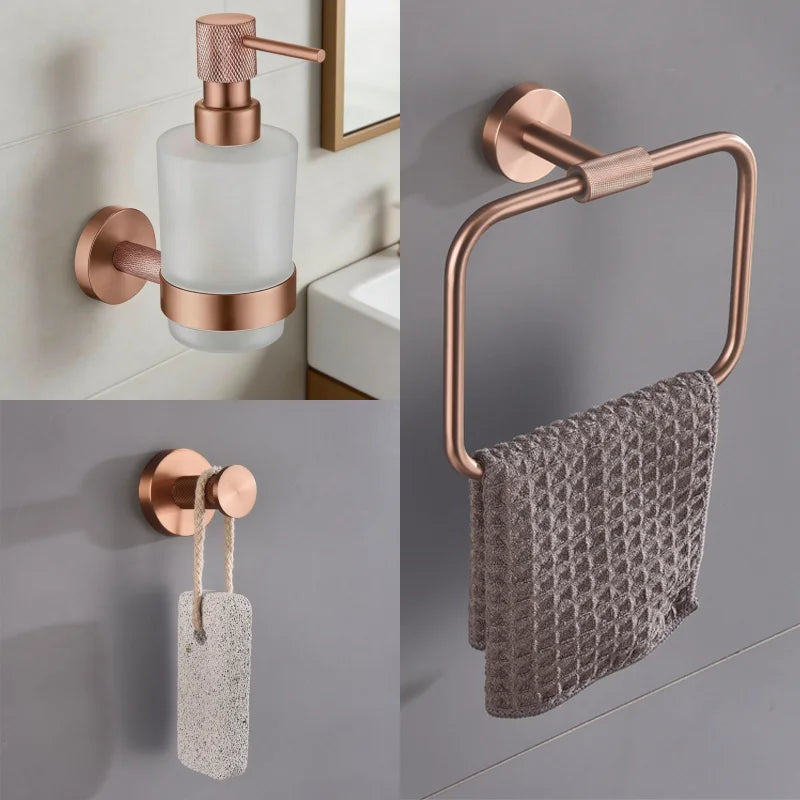ensemble accessoires salle bain luxe or rose mat distributeur savon porte serviette porte papier