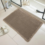 tapis bain moderne gris clair maille géométrique adhésif 43x61cm absorbant antidérapant franges salon