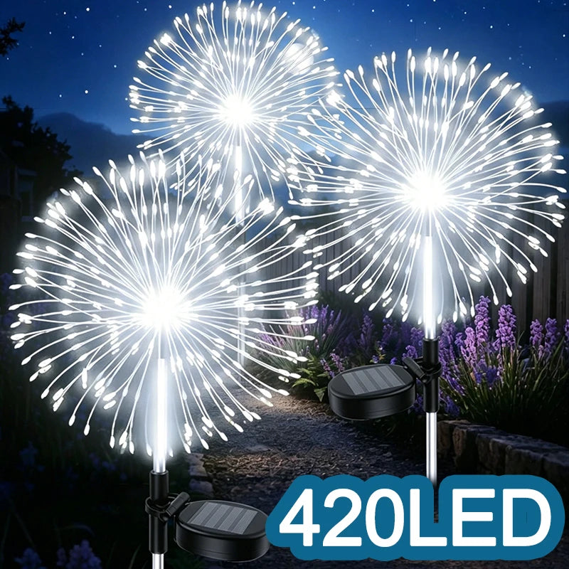 lampe solaire décorative led jardin extérieur fleur feu d'artifice blanc terrasse cour balcon