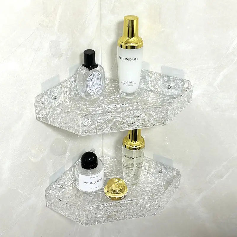étagères salle bain transparentes texturées modernes clips fixation réutilisables acrylique