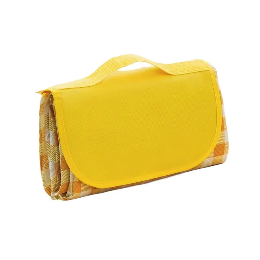 tapis pique nique jaune carreaux géométriques moderne imperméable poignées amovibles rangement portable