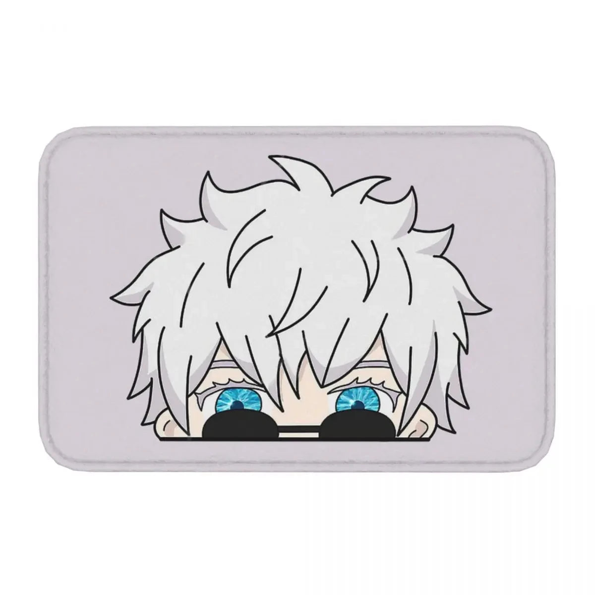 tapis feutre polyester moderne gris clair blanc bleu personnage cheveux blancs yeux bleus intérieur