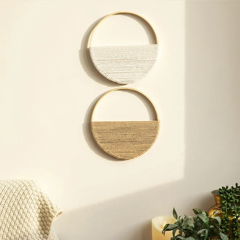 décorations murales bohèmes demi cercle cordage texturé blanc beige doré minimaliste