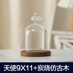 cloche verre transparent base bois bougie parfumée pinçon décoratives