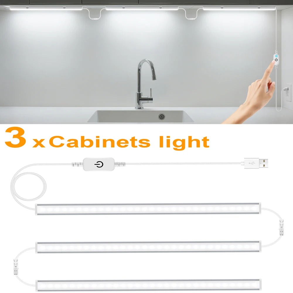 lampe placard led 30cm blanc moderne adhésif interrupteur tactile câble usb