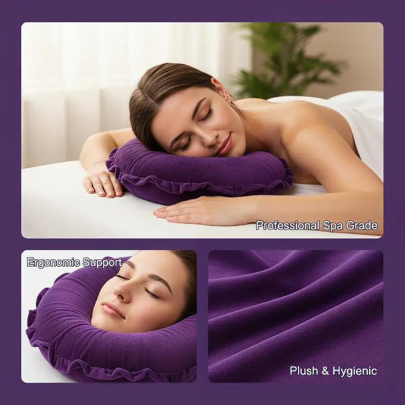 coussin massage violet velours confort sans electricité salon beauté thérapie spa repose visage repose