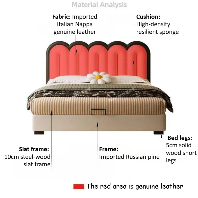 lit double bois tiroirs cuir nappa moderne minimaliste chambre coucher