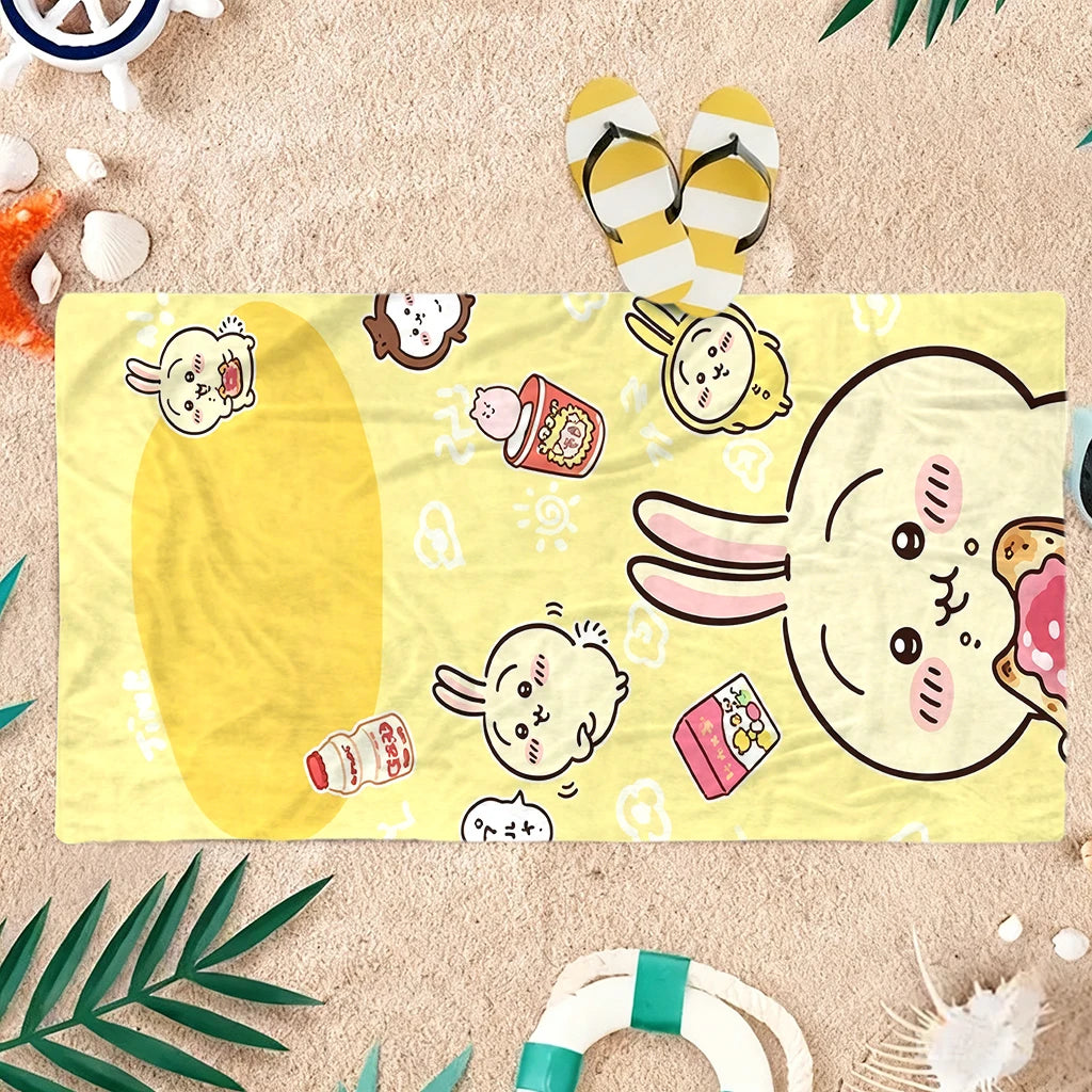 serviette plage dessins animés jaune clair séchage rapide absorption rapide motifs lapins coton polyester