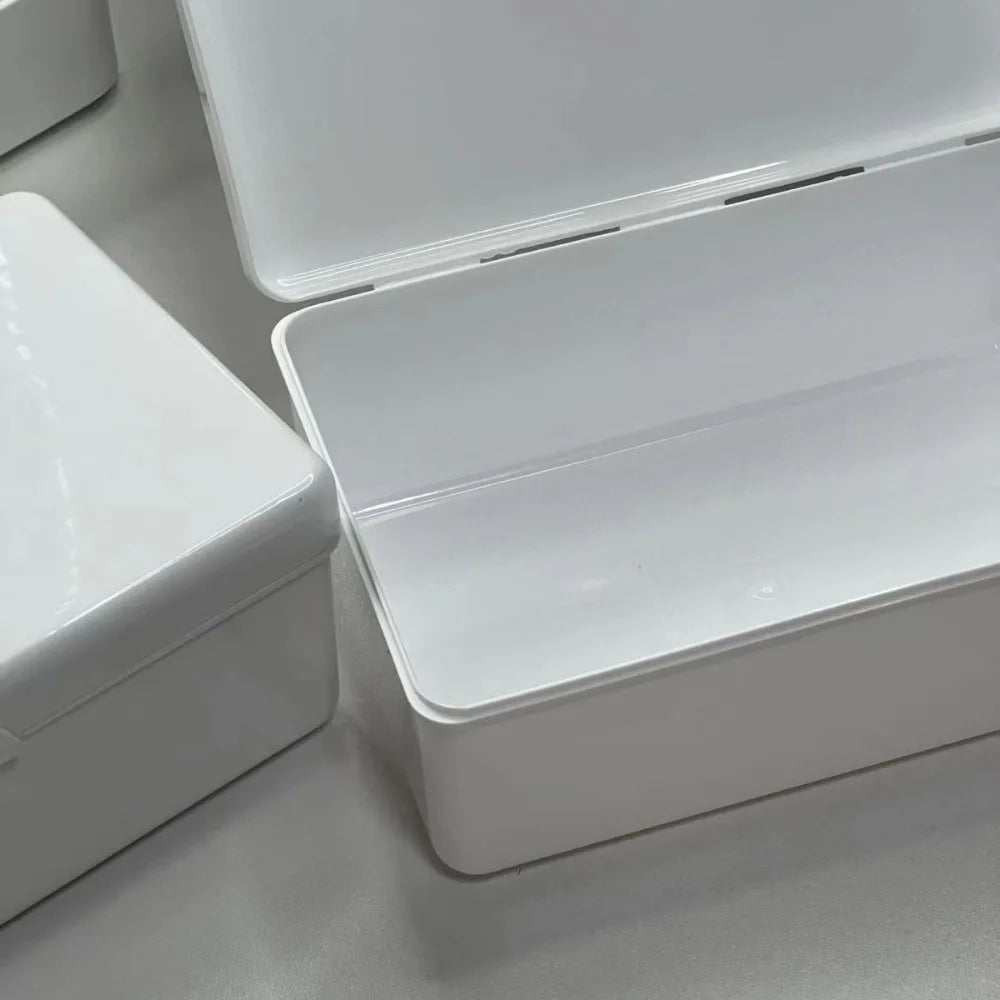 boîtes rangement blanc empilables couvercle rabattable poignée moderne rangement photos cartes organisation minimalistes