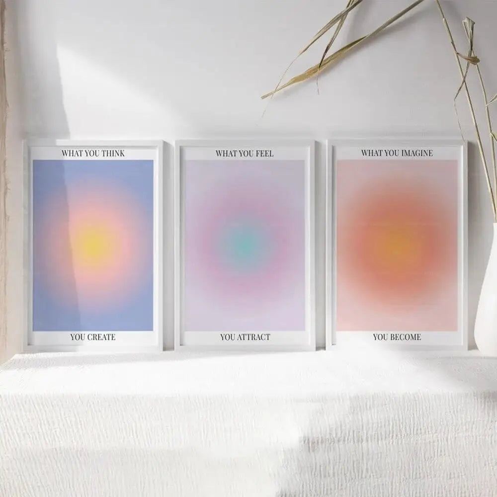 affiche moderne toile abstraite bleu rose jaune dégradée minimaliste décoration intérieure chambre salon