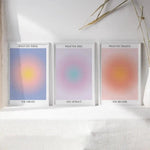 affiche moderne toile abstraite bleu rose jaune dégradée minimaliste décoration intérieure chambre salon