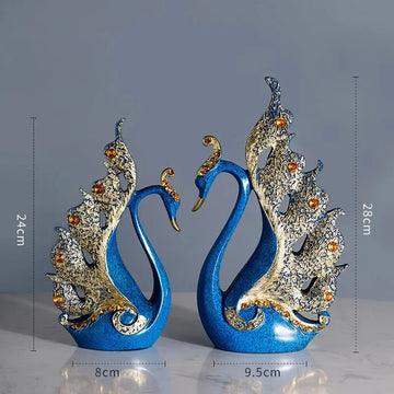 statue oiseau résine or argent bleu nuit strass dorés motifs floraux art deco élégante