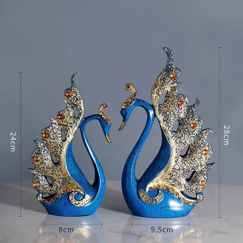 statue oiseau résine or argent bleu nuit strass dorés motifs floraux art deco élégante