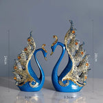 statue oiseau résine or argent bleu nuit strass dorés motifs floraux art deco élégante