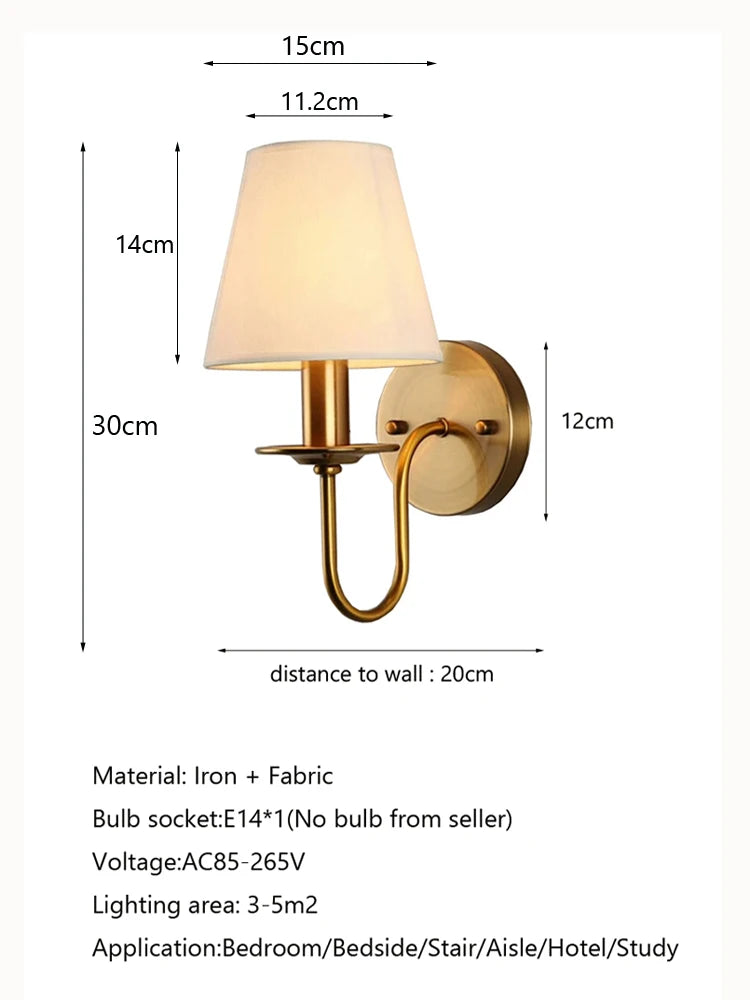 lampe murale moderne or blanc tissu fin abat jour E14 minimaliste entrée salle bain