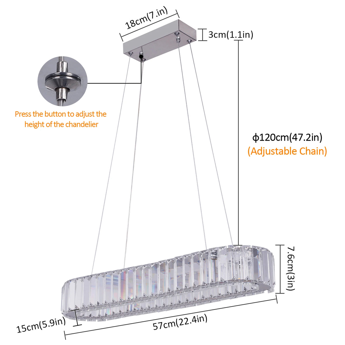 lustre suspendu cristal moderne transparent facettes chromé télécommande chambre salon