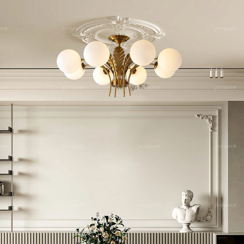 lustre élégant or feuilles stylisées 68cm diamètre 32cm hauteur ampoules e14
